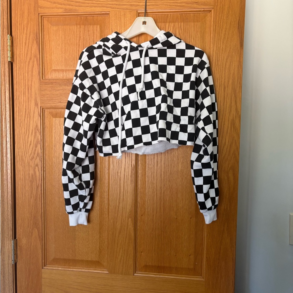 Forever 21 Checkered Cropped Hoodie